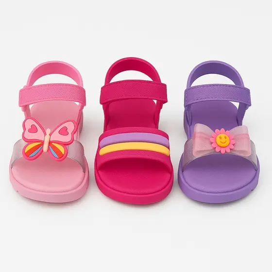 KIT 3 PARES - Sandália Papete Feminina Menina Infantil Rosa, Pink e Lilás Fofa Confortavel