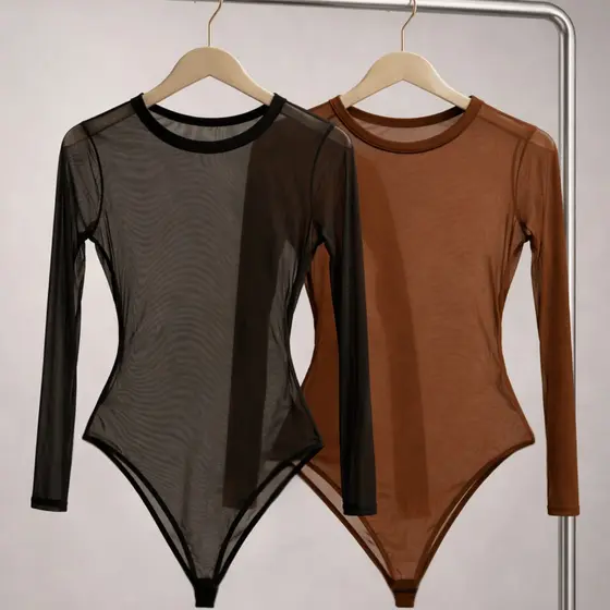 Body Tule Feminino Manga Longa Transparente