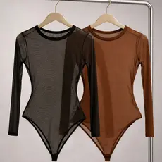 Body Tule Feminino Manga Longa Transparente