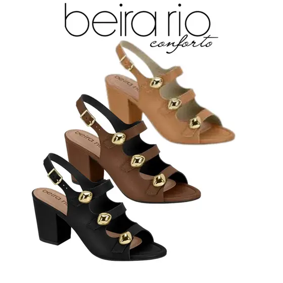 Sandália Beira Rio 8280.695 – Salto Elegante com Tiras e Detalhes Dourados