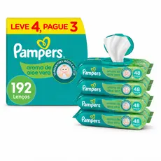 Lenços Umedecidos Com Aroma De Aloe Vera 192 Unidades Pampers - Kit Com 4 Pacotes
