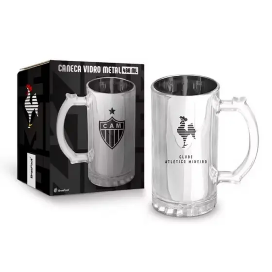 Caneca de Vidro Metalic 480ml - Atlético MG