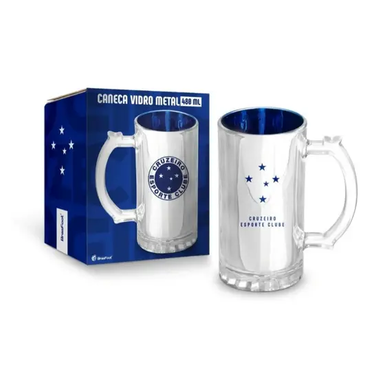 Caneca de Vidro 480ml Cruzeiro Esporte Clube Oficial – Estilo Chopp com Revestimento Metalizado