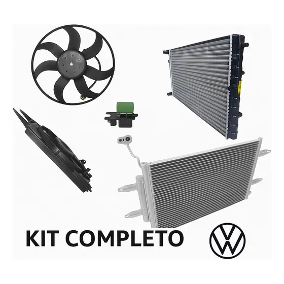 Kit Arrefecimento VW Gol Saveiro Voyage Fox Polo G5 G6 G7 G8 com Radiador, Cond. e Eletroventilador
