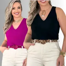 Blusa Regata Feminina Alça Larga Lisa Tecido Duna Elegante e Casual