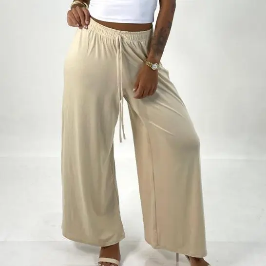 Calça Pantalona Feminina Cintura Alta Sem Fenda Soltinha Malha Viscolycra Premium