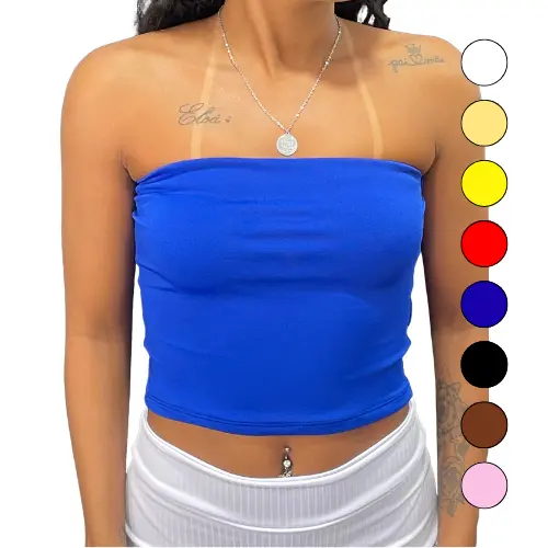 Cropped Feminino Top Tube Tomara que Caia Duplo Suplex Premium Tecido Duplo