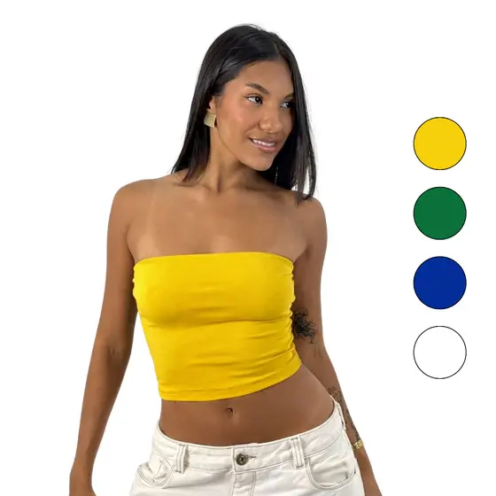 Cropped Feminino Top Tube Brasil em Suplex Premium Copa do Mundo