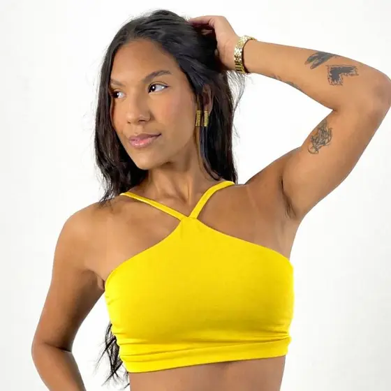 Top Cropped Esportivo Fitness Frente Única Brasil Feminino em Suplex Premium Confortável