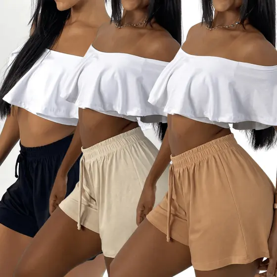 KIT 3: Short Feminino Soltinho Molinho Cintura Alta em Viscolycra Premium com Laço Versátil Básico