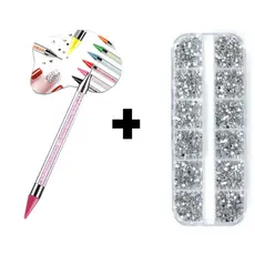 kit com Estojo Kit Strass Prata +  Caneta Pega Strass