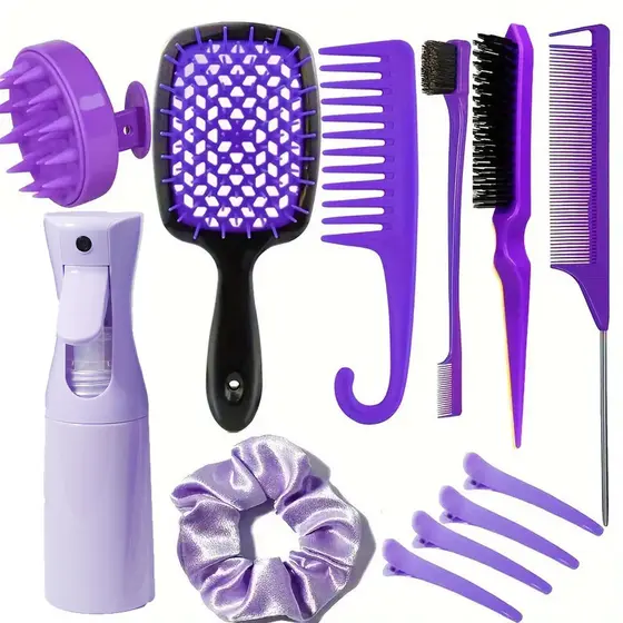 kit 12 escova de cabelo  Pente De Estilo , Shampoo , Frasco De Spray , Laço , Clipes , Ferramentas