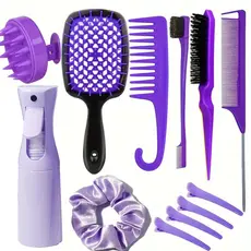 kit 12 escova de cabelo  Pente De Estilo , Shampoo , Frasco De Spray , Laço , Clipes , Ferramentas