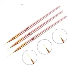 Kit de 3 Pinceis Fino para Decoração Unha Nail Art Rose Perolado