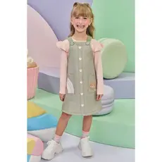 Conj. Blusa Cotton e Salopete Moletom c/ Pelúcia - Infanti