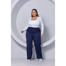 Calça PLUS SIZE Pantalona Wide Leg Bolso Cargo