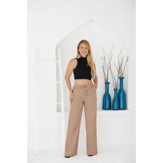Calça Pantalona Wide Leg de Linho