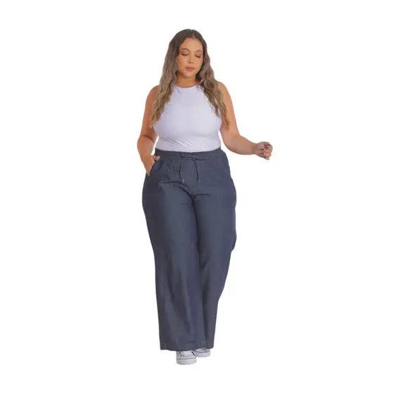 Calça Feminina WIde Leg Pantalona Jeans Plus Size