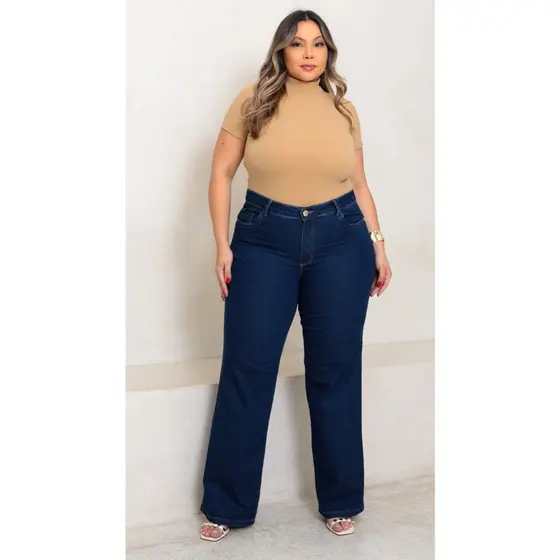 Calça Jeans Pantalona Wide Leg Plus Size Premium