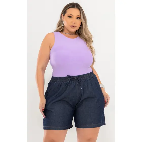 Bermuda Jeans Plus Size Feminina Lavagem Escuro/Clara