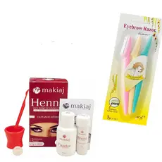 Conjunto de Sobrancelha Henna Makiaj Completo Gel Fixador 7 Cores 1 Henna+3 Lâminas Navalha Sobrancelha