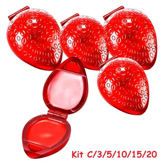 Kit Brilho Formato Morango Batom Balm Gloss Atacado Cor Rosa