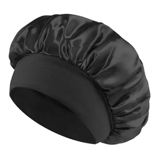 Touca de cetim com Faixa Cor Preto – Touca de Dormir Antifrizz  | Fabricante