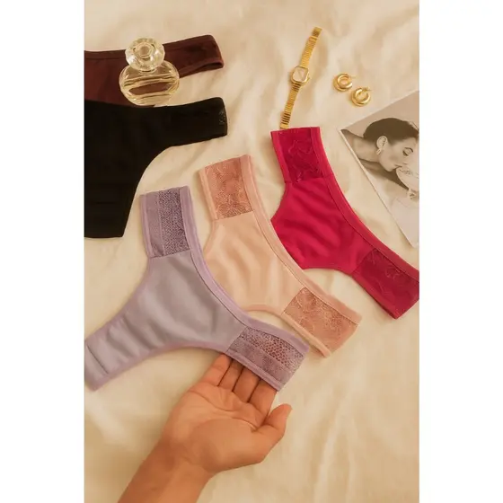 Kit 5 Calcinhas em Algodão com Renda Conforto Anti Alérgico Não Marca Cotton Moda Íntima Femininas
