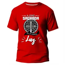 camiseta 100%em algodão católica cruz e medalha de São Bento