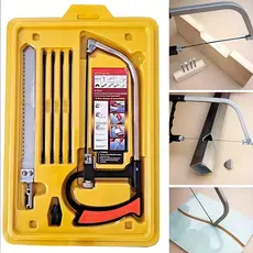 Kit Serra Mágica Multifuncional 7 em 1 com Arco e 6 Lâminas Serrote Madeira Metal Artesanato Pesca
