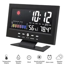 Relógio Despertador Digital LED Meteorológico Alarme Calendário Monitor De Temperatura Mesa Portátil
