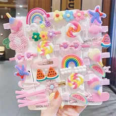 Kit 28 Unidades de Presilhas e Xuxinhas Coloridas Fofinhas Para Cabelo Infantil