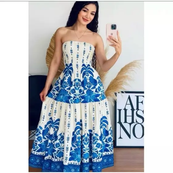 Vestido Tropical Longo Tomara que Caia Estampado – Moda Feminina 2025 ENTREGA RAPIDA