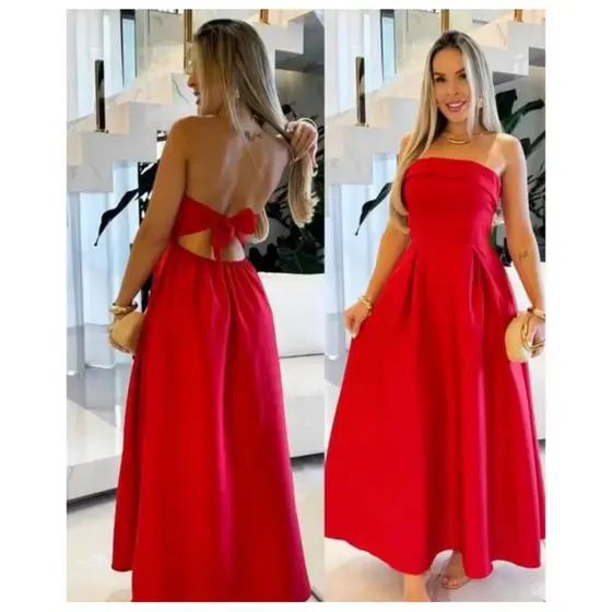 VESTIDO LONGO FEMENINA TOMARA CAIA TECIDO ALFAIATARIA PRINCESA TENDÊNCIA VERÃO