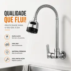 Inox Prata Torneira Torneira de Cozinha Flexível 360° Torneira da Cozinha 2 Modos de Pulverização