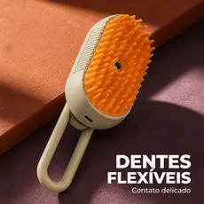 Escova Elétrica para Pets com Vapor 3 em 1 Dentes Macios e Cabo Giratório para Cães e Gatos