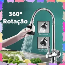 Torneira Com Rotação De 360° Cozinha Parede Chuveirinho Para Pia De Cozinha Flexível Prata Metal+ABS