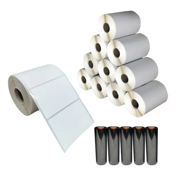 10 Rolos Etiqueta Full Couche 80x50 ( 8x5 ) + 5 Ribbons