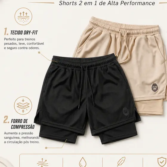 2 ou 3 Unidades de Bermudas de Compressão 2 em 1 Masculino para Treino com Kong