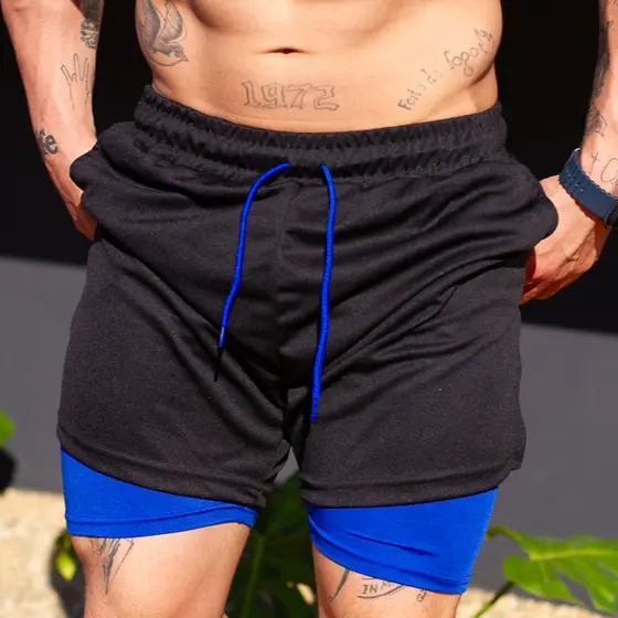Shorts 2 em 1 Dupla Camada Academia Masculino