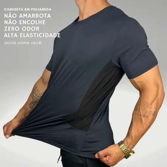 Camiseta Masculina UV 50+ Poliamida Recorte Lateral Toque Geladinho