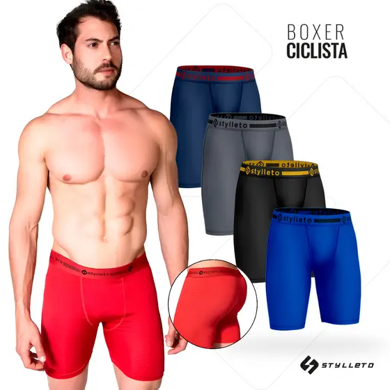 Kit 4 Cueca Box Ciclista Perna Longa Premium com Forro em Algodão Long Leg