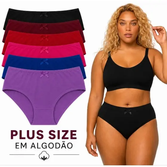 Kit Calçola Plus Size em Algodão Cintura Alta Tangão Forro 100% Algodão