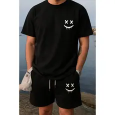 Conjunto Streetwear Masculino Camiseta e Bermuda Moletom Smile Emoji Kit