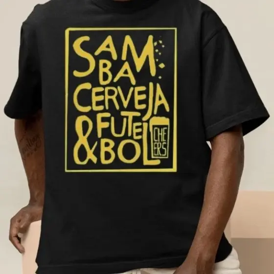 Camiseta Masculina Básica Samba Cerveja Futebol 100% Algodão Lançamento