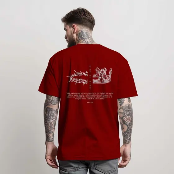 Camiseta Camisa Masculina 100% Algodão Coroa Espinhos King Of Glory Religioso