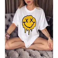 Camiseta Básica Masculina 100% Algoidão Smile Estilo De Rua Streetwear