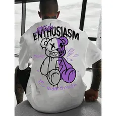 Camiseta Básica Masculina 100% Algodão Attitude Enthusiasm Urso Streetwear