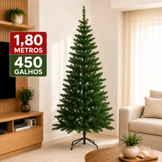 Árvore De Natal 1,80cm Pinheiro Luxo 450 Galhos Cheia Resistente Pinheiro De Natal Tradicional Verde