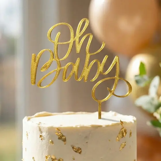 Topo De Bolo Chá Revelação Oh Baby Boy Or Girl Bebê Topper Dourado Oh Baby